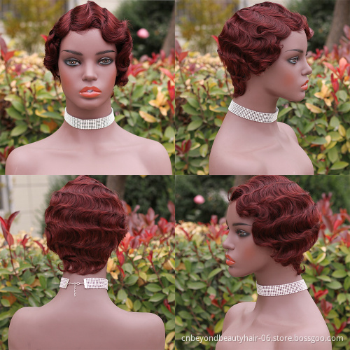 Wave Bob Pixie Cut Human bug Short Hair Wig For Black Women Brazilian Cheap ladies wigs human hair blonde Finer wave Hair Wig